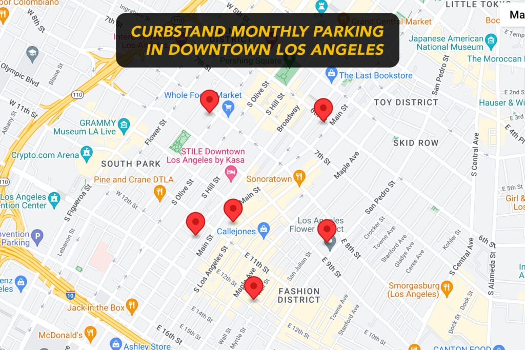 Curbstand Monthly Parking Map Locations in Downtown Los Angeles